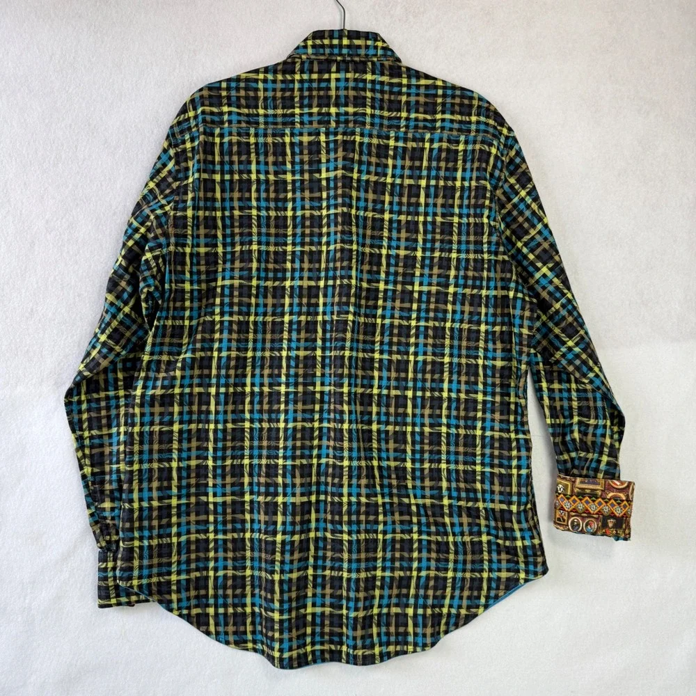 Robert Graham Mens Plaid Button Down Shirt Animal Portrait Size L‎ Whimsical